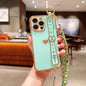iPhone Phone Case - Dazzling Electroplated Solid Heart Accent, Stylish Heart-Shaped Wristband, Fashionable Diagonal Chain Shoulder Strap - Universally Compatible with iPhone 15, 14, 13, 12, 11 Pro, Promax, and Plus Models