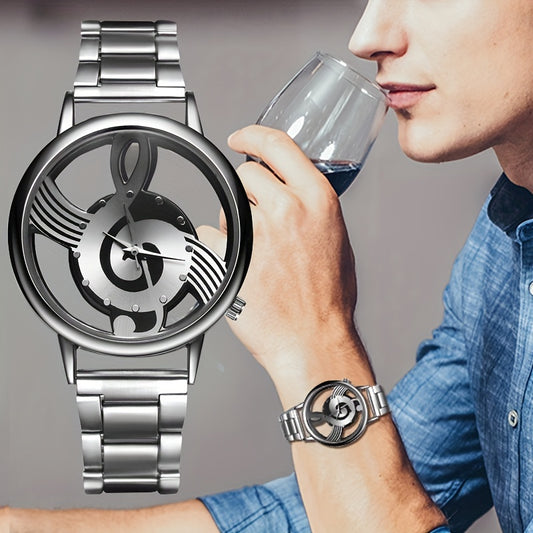 [Stainless Steel Musical Quartz Watch] Men's Fashion Stainless Steel Musical Notation Quartz Watch