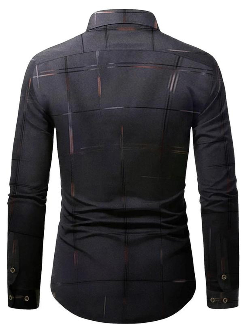 Men'S All over Print Long Sleeve Dress Shirt, Regular Fit Casual Business Collared Button Shirt for Work Office, Fashion Men'S Clothes for All Seasons, Button Decor Shirts