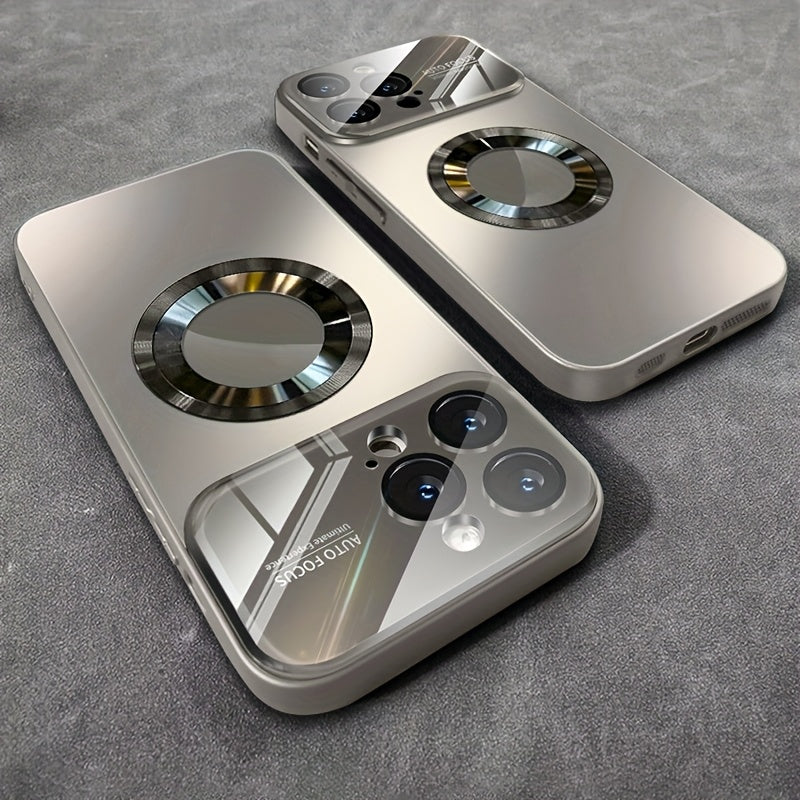 Luxury Titanium Metallic Color Magnetic Wireless Charging Matte Phone Case for iPhone 17 16 15 14 13 12 11 Pro Max Air Plus Shockproof Glass Window Camera Lens Protection Cover with Hollowed out Logo