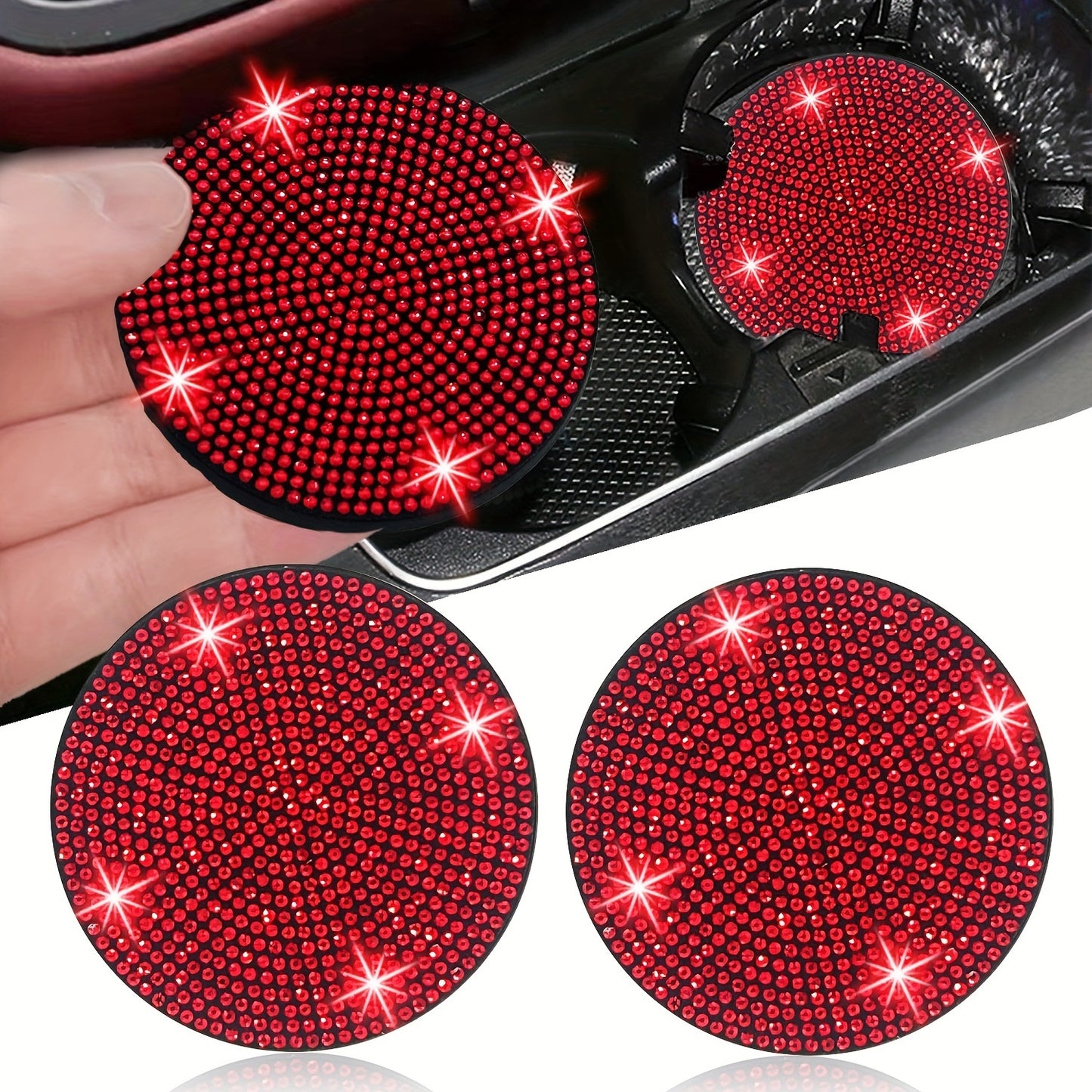 1pc Bling Car Cup Holder Coaster, 2.75 Inch Anti-Slip Shockproof, Full Rhinestone Design, Universal Fit Most Cars