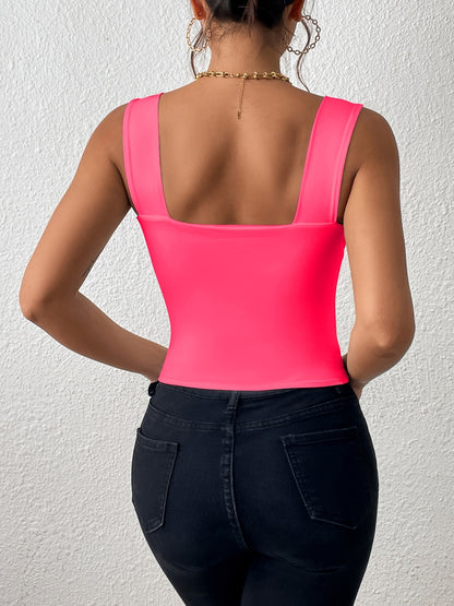 Women's Basic Solid Crop Tank Top, Casual Stretchy Sleeveless Tank Top, Casual Every Day Tops, Women's Clothing