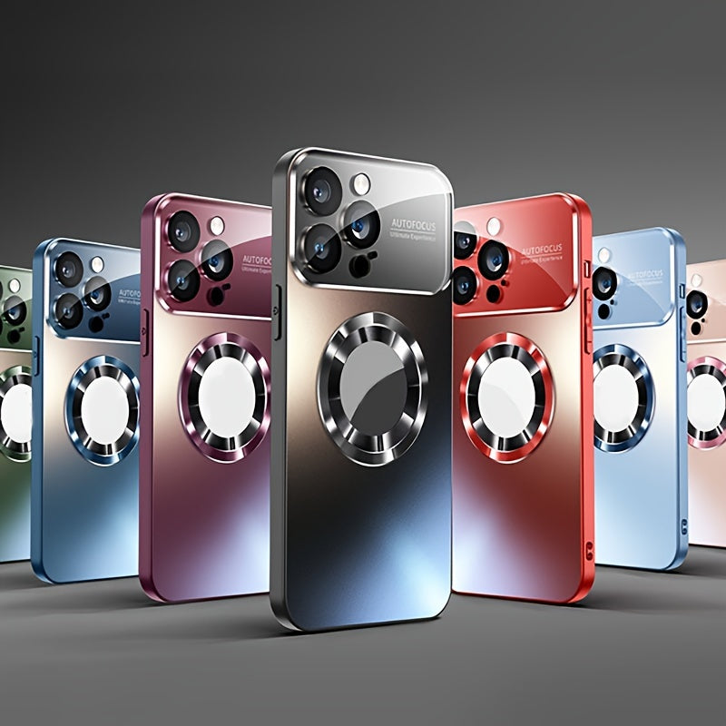 Luxury Titanium Metallic Color Magnetic Wireless Charging Matte Phone Case for iPhone 17 16 15 14 13 12 11 Pro Max Air Plus Shockproof Glass Window Camera Lens Protection Cover with Hollowed out Logo