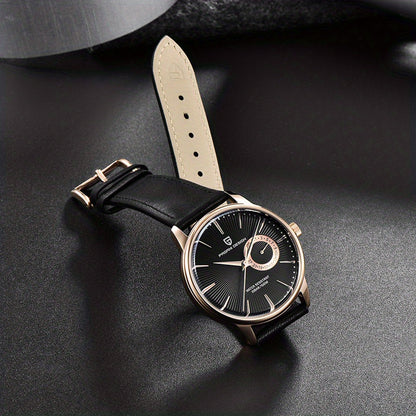 PAGAN DESIGN Fashion Casual Sports Watch Men Stainless Steel Waterproof Quartz Watch Leather Strap