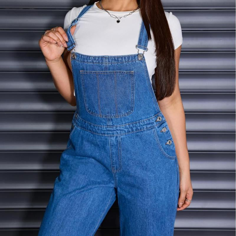 Flvsun- Women'S Denim Overalls, Casual Adjustable Strap Denim Overalls for Daily Wear, Ladies Clothes for All Seasons Overall Romper