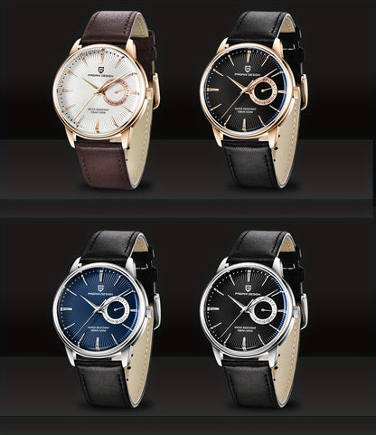 PAGAN DESIGN Fashion Casual Sports Watch Men Stainless Steel Waterproof Quartz Watch Leather Strap