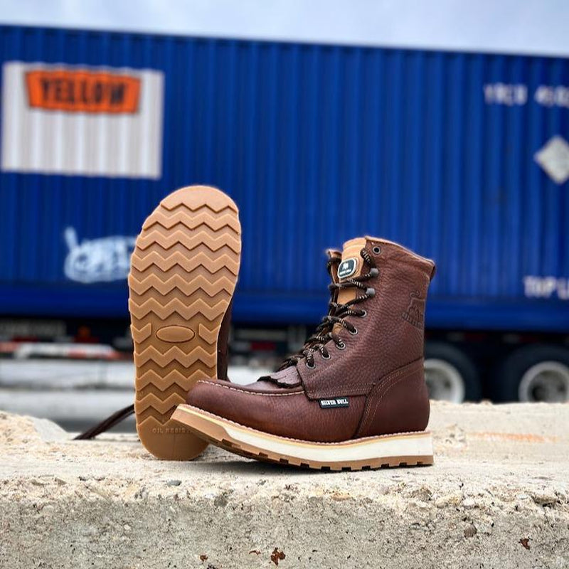 Industrial Moc Toe Work Boots, Oil Slip Resistant, 8-Inch, Good Year Welt Construction, Leather Footwear