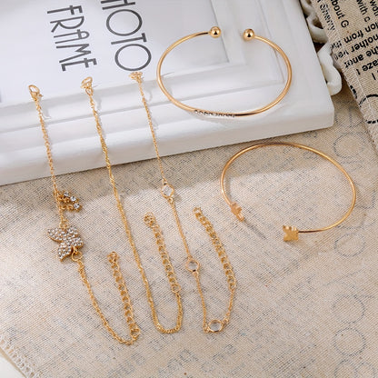 5pcs Elegant Alloy Bracelet Set with Rhinestone Butterfly Charms, Simple Daily & Gift Occasion Jewelry, All-Season Accessory