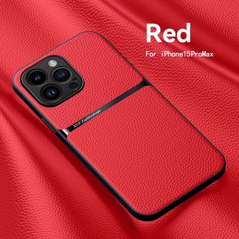 Litchi Pattern PU Leather Phone Case For Iphone15promax With Built-in Magnetic Suction 14 Promax Luxury Style 11 PU Leather 13 Promax Full Package Fall Protection Case