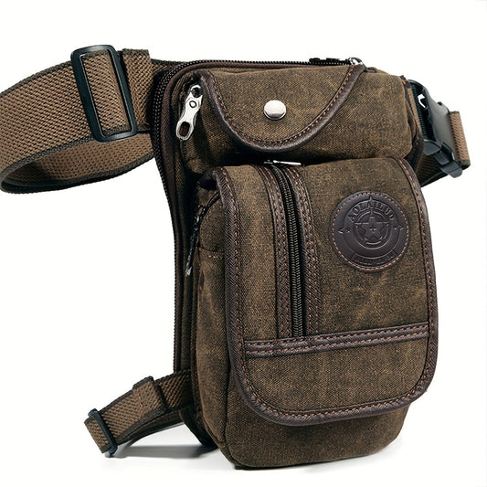 Lightweight High Quality Canvas Drop Leg Bag - Adjustable Tactical Military Waist Pack with Multi-Pocket Design for Outdoor Hiking, Cycling, Motorcycle, Travel - Men & Women, Outdoor Gear Accessory | Tactical Design | Metal E