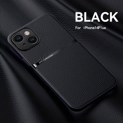 Litchi Pattern PU Leather Phone Case For Iphone15promax With Built-in Magnetic Suction 14 Promax Luxury Style 11 PU Leather 13 Promax Full Package Fall Protection Case