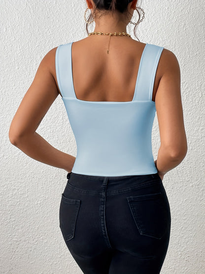 Women's Basic Solid Crop Tank Top, Casual Stretchy Sleeveless Tank Top, Casual Every Day Tops, Women's Clothing