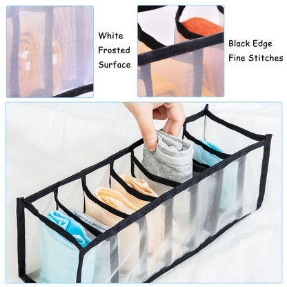 5 Pack Foldable Nylon Bra & Underwear Organizer Drawer - Multi-Cell Storage Suitable for Women with Bra, Lingerie, Sock & Hosiery Compartments - Space-Saving Closet Organizer (Inserts Easily, Durable)