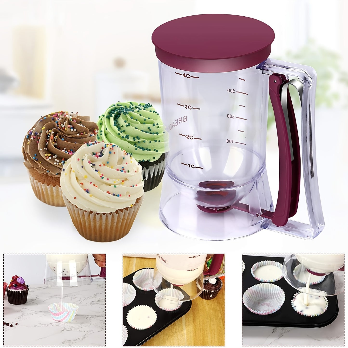 1pc Pancake Cupcake Batter Dispenser, Batter Separator Bakeware Maker with Measuring Label, Perfect Baking Tool for Cupcakes, Waffles, Muffin Mix, or Any Baked Goods