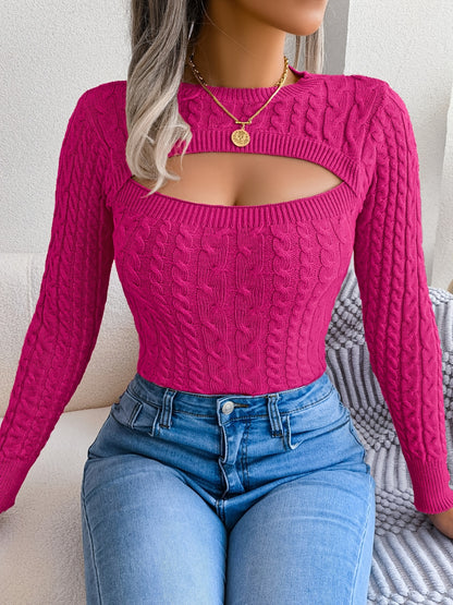 Women'S Long Sleeve Hollow Sweater | High Stretch Fabric, Crew Neck, Sexy Slim Fit, Autumn/Winter