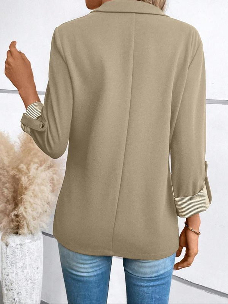 Women'S Solid Color Button Front Roll up Sleeve Blazer Coat, Casual 3/4 Sleeve Lapel Neckline Outerwear for Spring & Fall, Ladies Clothes for Work Office Business