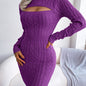 Solid Ribbed Knit Keyhole Dress, Elegant Crew Neck Long Sleeve Bodycon Dress - Stretchy & Comfortable Fabric - For Women - Perfect for Parties & Night Out - Ideal Gift for Her