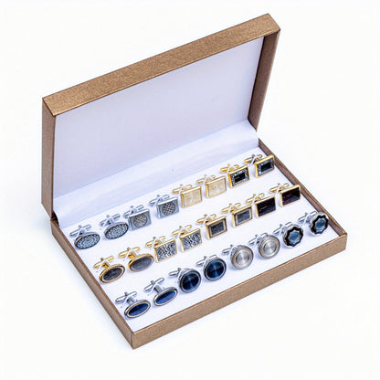 12 Pairs Exquisite Wedding Cufflinks Collection - Multiple Styles, Creative Jewelry Designs, Gift Box Packaging, Ideal for Groomsmen, Father of the Bride, and Wedding Party