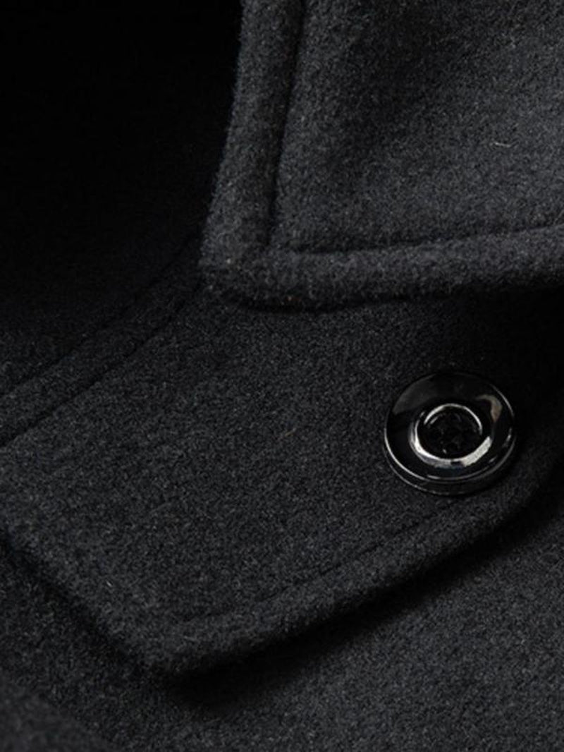 Men'S Solid Button Front Pocket Zipper Wool Coat, Regular Fit Long Sleeve Lapel Neckline Outerwear for Fall & Winter, Men'S Clothes for Business Work Daily Wear