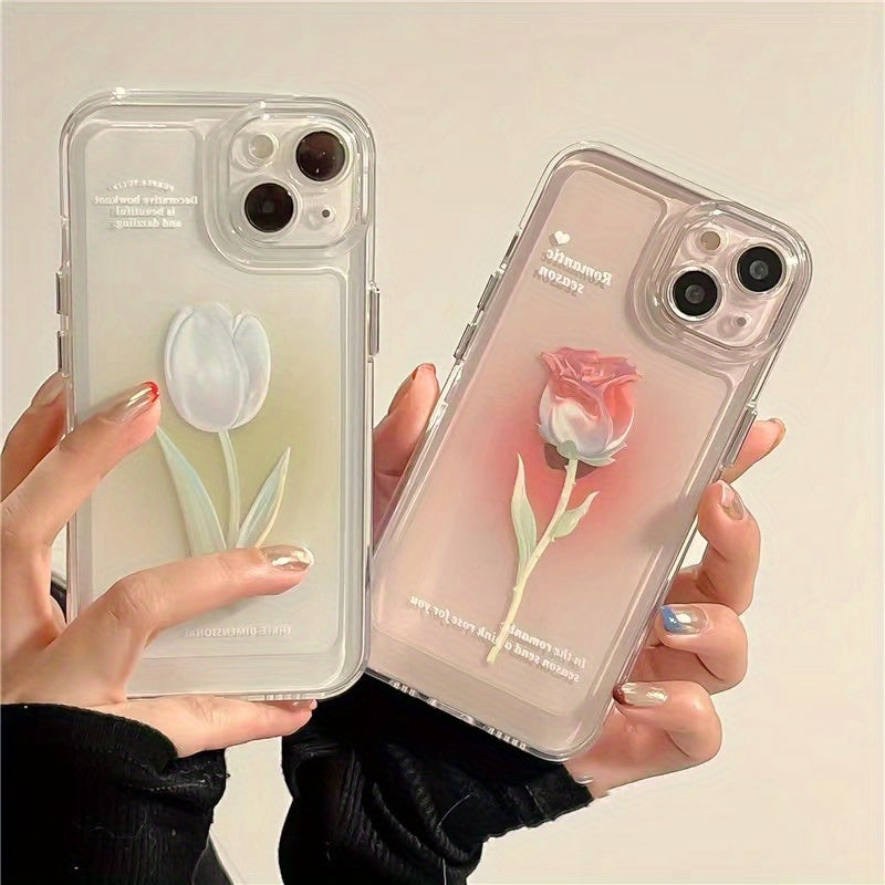 2pc Durable Drop-Proof Phone Case with Stylish Rose Design - Ultra-Protection for Your Apple Device
