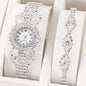 2pcs/set Women's Watch Luxury Rhinestone Quartz Bracelet Watch Elegant Analog Wrist Watch & Bracelet, Gift For Mom Her