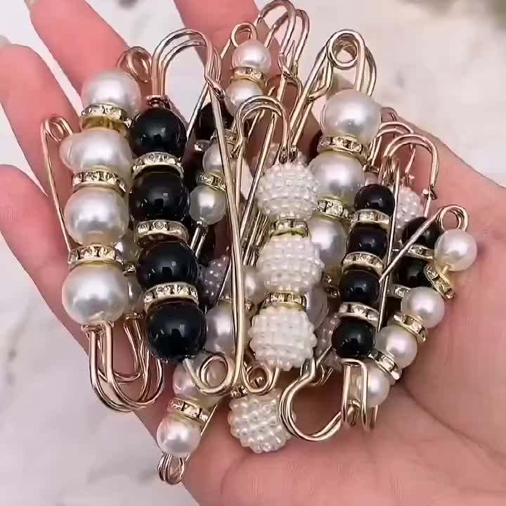 1pc Fashion Pearl Fixed Collar Clip Charm Safety Pin Brooch Sweater Cardigan Clip Chain Brooch Jewelry