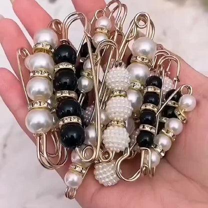 1pc Fashion Pearl Fixed Collar Clip Charm Safety Pin Brooch Sweater Cardigan Clip Chain Brooch Jewelry