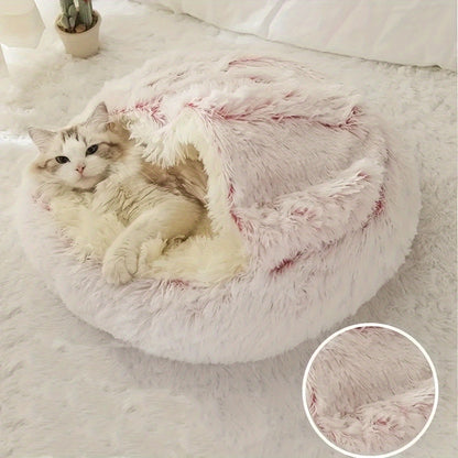 [Warm|Pet Bed] 2-in-1 Round Warm Pet Bed | Polyester Cat Bed, Long Plush, Winter, with Sleeping Bag Sofa Cushion for Cat