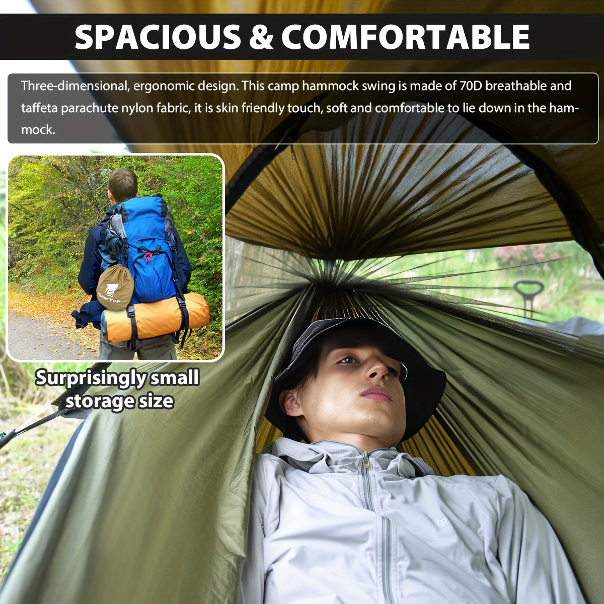 GEERTOP 3in 1 Outdoor Hammock with Mosquito Net Sun Shelter, Double Sleep Rest Camping Hammock for Backpacking Travel Garden Park