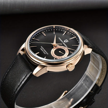 PAGAN DESIGN Fashion Casual Sports Watch Men Stainless Steel Waterproof Quartz Watch Leather Strap