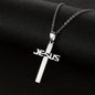1pc Jesus Letter Cross Pendant Necklace, Stainless Steel Personality Design Fashion Metal Necklace Jewelry Gift