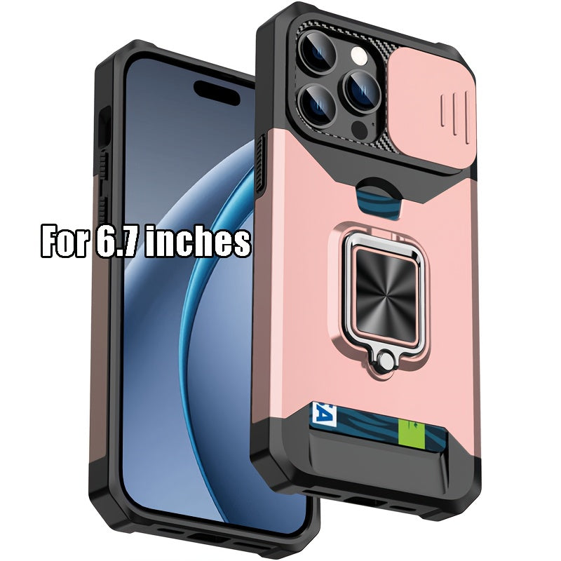 Heavy-Duty Shockproof Phone Case with a Metal Stand And Card Slot, Compatible with for iphone 17 Pro Max, 16 Pro Max, 15 Pro Max, And 14 Pro Max.