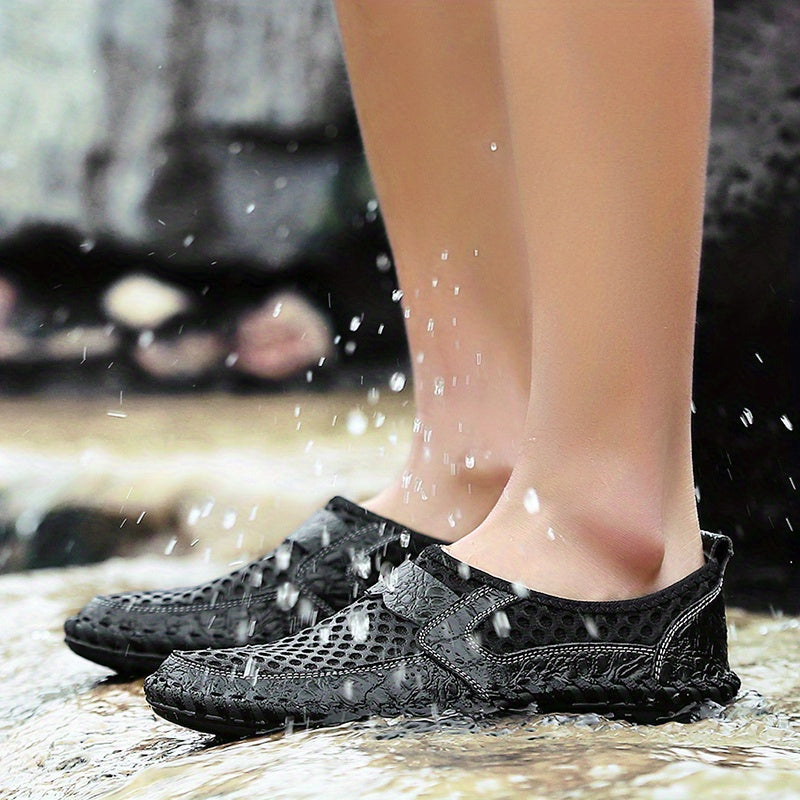 Mens Breathable Lightweight Solid Color Round Toe Slip-On Loafers - Wear-Resistant Non-Slip Rubber Sole, EVA Insole, Fabric Upper for Comfortable Walking, Hiking, Spring and Summer Outdoor Activities