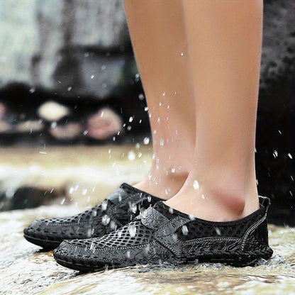 Mens Breathable Lightweight Solid Color Round Toe Slip-On Loafers - Wear-Resistant Non-Slip Rubber Sole, EVA Insole, Fabric Upper for Comfortable Walking, Hiking, Spring and Summer Outdoor Activities