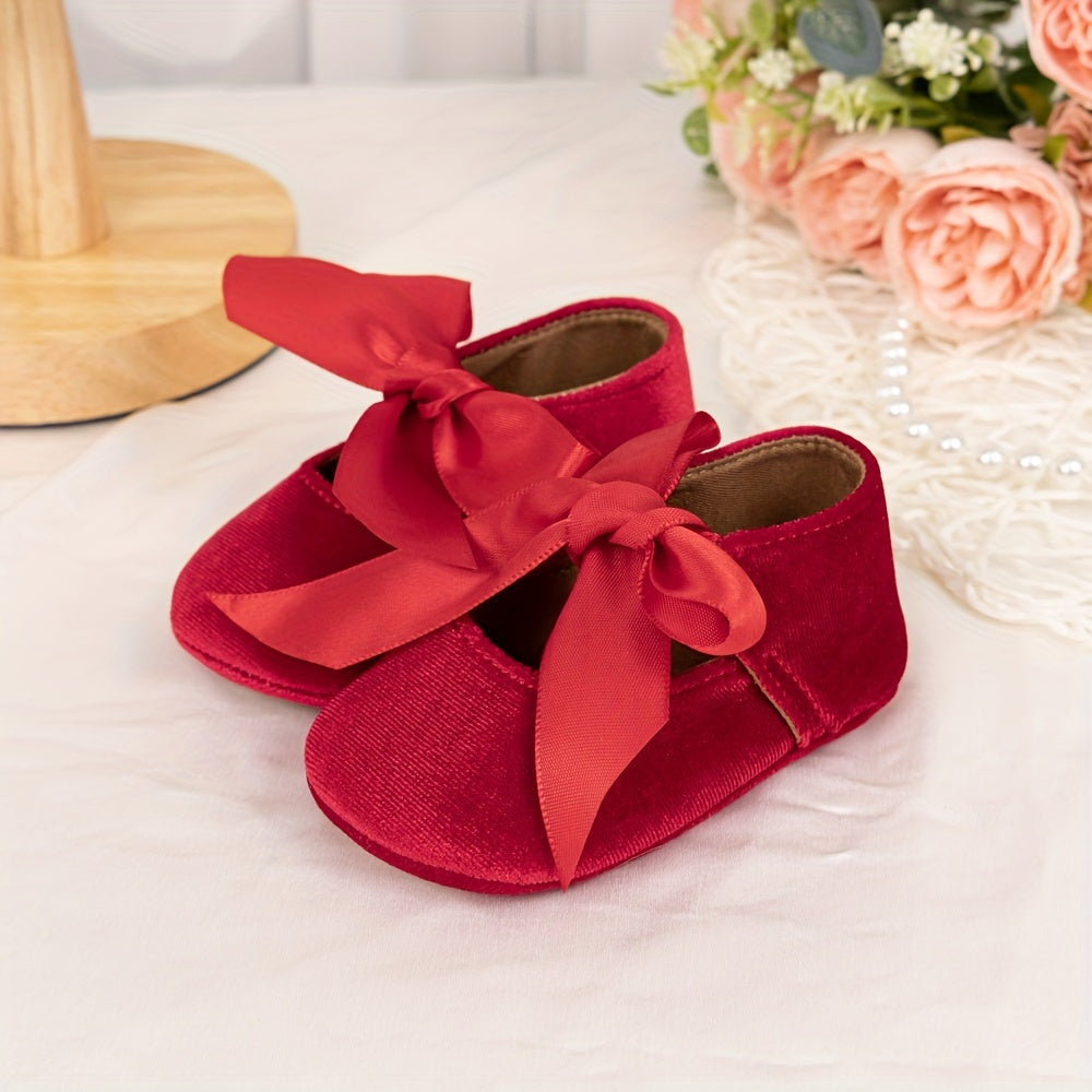 Charming Bowknot Princess Wedding Shoes for Youngsters - Soft Sole Mary Jane Flats, Lightweight Fabric Upper & Rubber Sole, All-Season Comfort, Ideal for Weddings and Special Occasions, Wedding Shoes for Brid