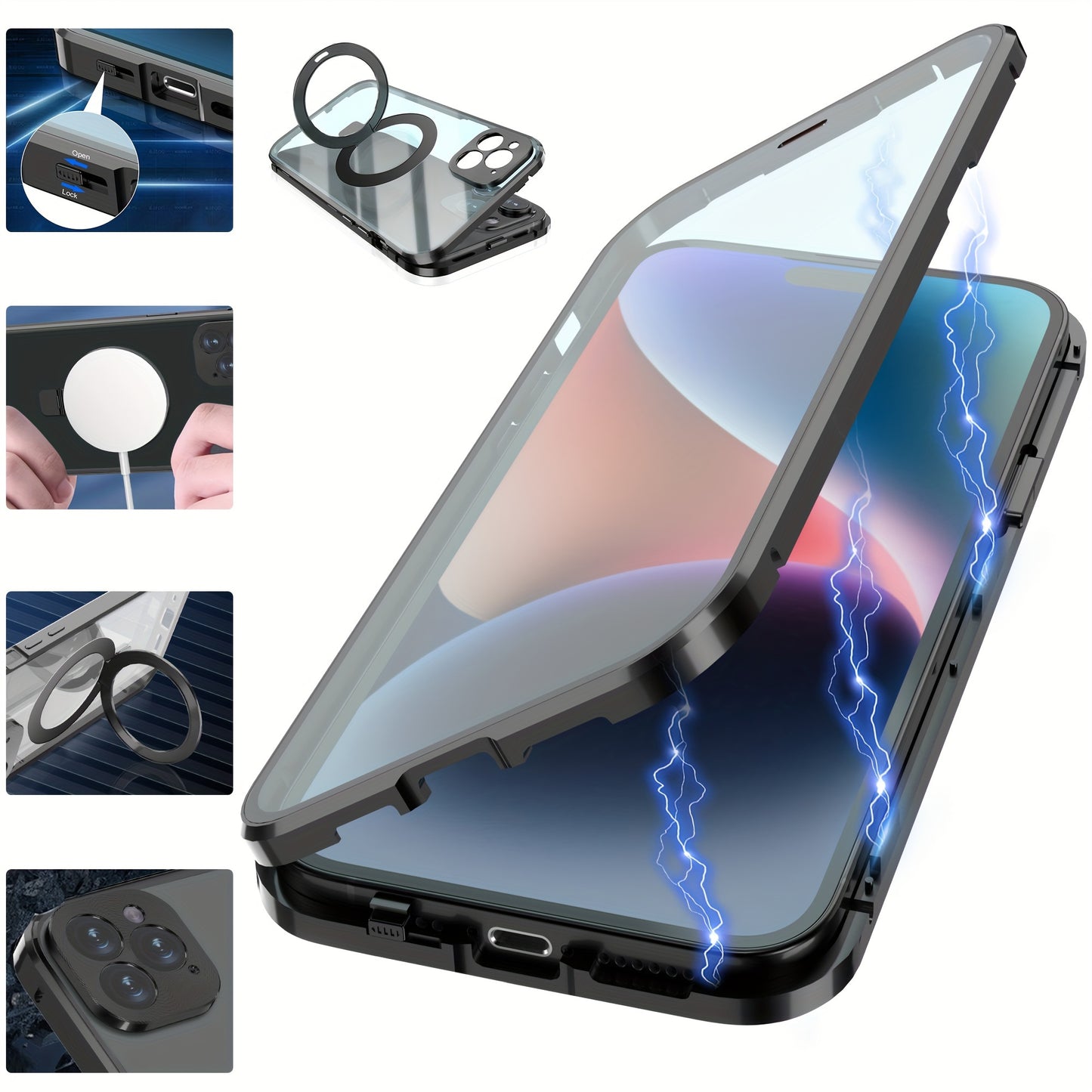 Full Body 360 Protector Cover Front+Back Phone Case For Iphone 12/12 Pro/12 Promax/13/13 Pro/13 ProMax/14/14 Plus/14Pro/14 ProMax/15 Pro/15/15 Plus/15 ProMax, With Lens Protection, Screen Protection And Stand, With Magnetic,