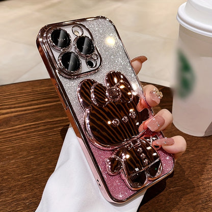 Deluxe Electroplated Phone Case, Invisible Makeup Mirror, Cute Rabbit Phone Holder And Hidden Bracket Shockproof Ultra-thin Protection Suitable For IPhone 11/12/13/14/15 Pro Max