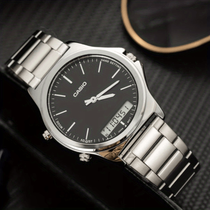 CASIO Authentic Quartz Watch - Original Design with Calendar, 50M Water Resistant, Analog Dial - Stylish Genuine Leather Strap for Men and Women