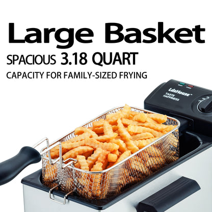 Ldshouse Professional Grade Electric Deep Fryer with Basket & Removable Lid with View Window, 1800 Watts, 9 Cups / 3.5 Liters Oil Capacity, Stainless Steel for home cooking