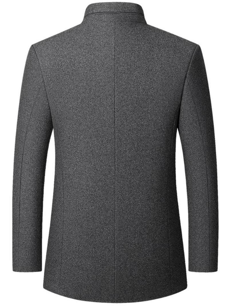 Men'S Solid Color Woolen Coat, Regular Fit Elegant Style Casual Cozy Long Sleeve Button Front Outerwear for Fall & Winter, Men'S Clothes for Daily Wear, Work Office Jacket