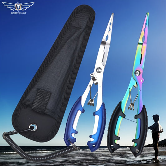 Rust-Proof Saltwater Fishing Pliers with Split Ring Hook Removers - Durable, Quick-Access Lanyard & Secure Sheath - The Ultimate Essential Gear for Smooth Tackle Management on the Water