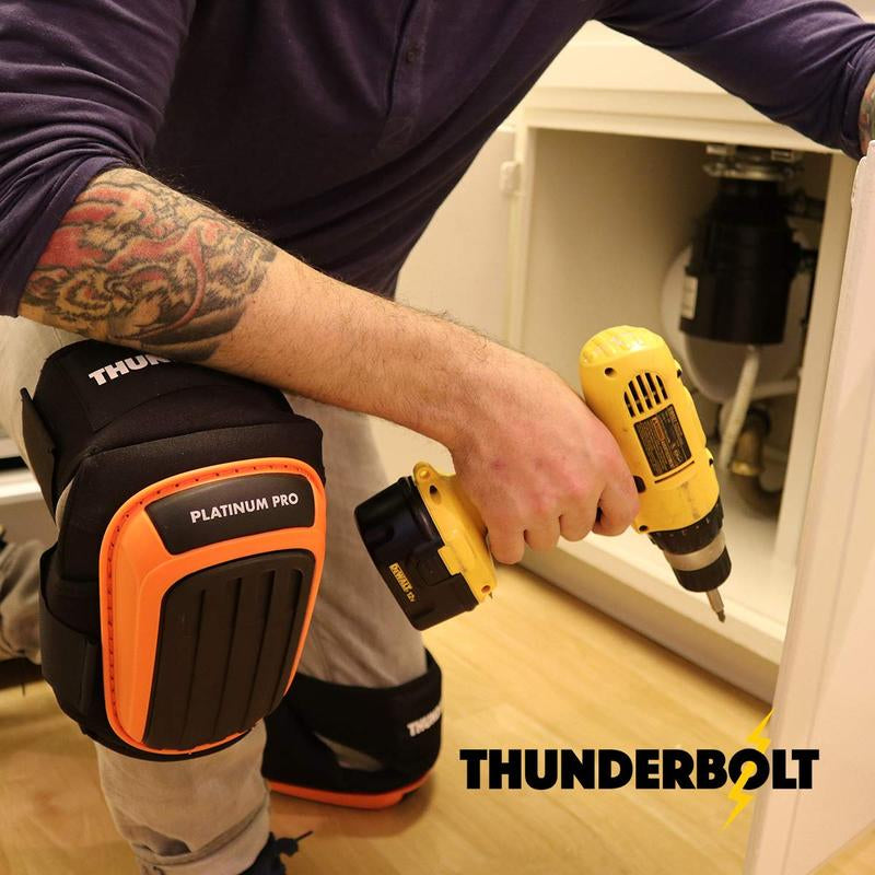 THUNDERBOLT Professional Knee Pads for Work, Construction, Flooring, Gardening, Cleaning, with Double Gel Studson Hardhat