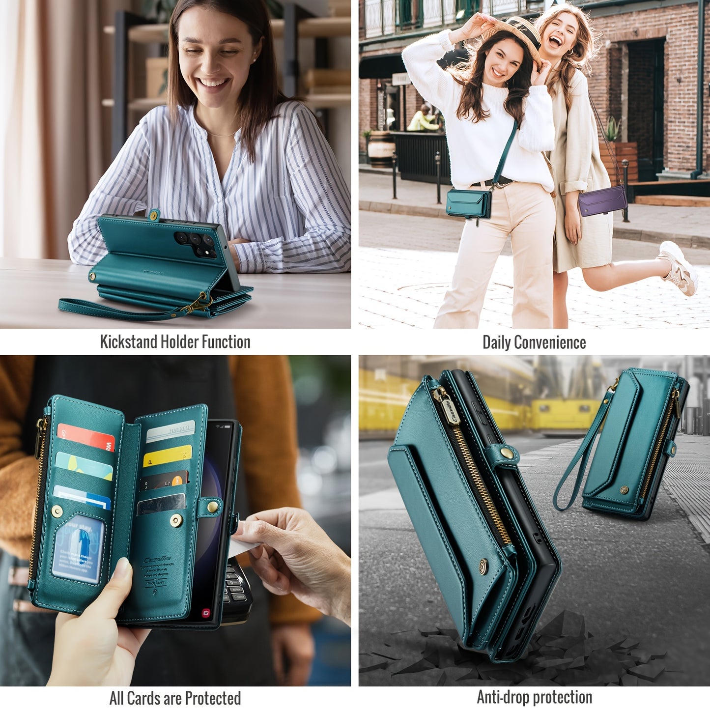 New Wallet Phone Case Wrist Shoulder Strap Lanyard Flip Magnetic Clasp Card Holder Kickstand Women Small Crossbody Handbag For Samsung Galaxy Note10+ 20 S24 S23 S22 S21 S20 S10 Plus Ultra FE Coin Purse A01 A04 A12 A13 A14 A22