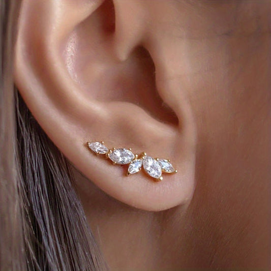 Exquisite Stud Earrings Copper Jewelry Embellished With Zircon Elegant Simple Style For Women Daily Ear Decor