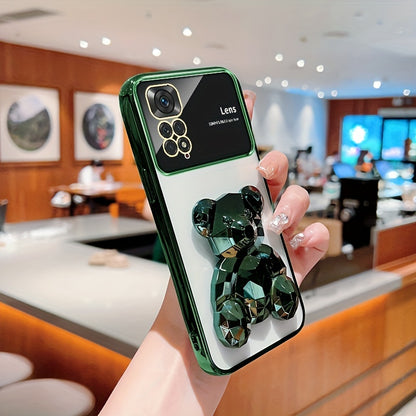 For Redmi Note 11/Note 11S/Note 11 Pro 4G/Note 11 Pro 5G And Note 11 Pro+ 5G (India) 's Fashion Electroplated Shockproof Stereoscopic Fashionable Large Window Stereoscopic Bear Stand Phone Case