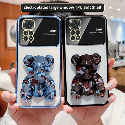 For Redmi Note 11/Note 11S/Note 11 Pro 4G/Note 11 Pro 5G And Note 11 Pro+ 5G (India) 's Fashion Electroplated Shockproof Stereoscopic Fashionable Large Window Stereoscopic Bear Stand Phone Case