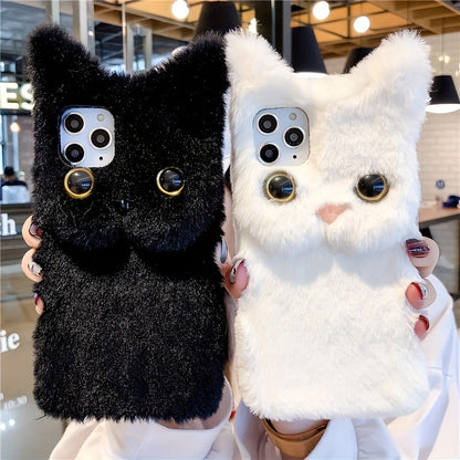 Winter Fashion Warm Cute Cat Plush Women's Phone Case Suitable For IPhone 15 Pro Max Phone Case