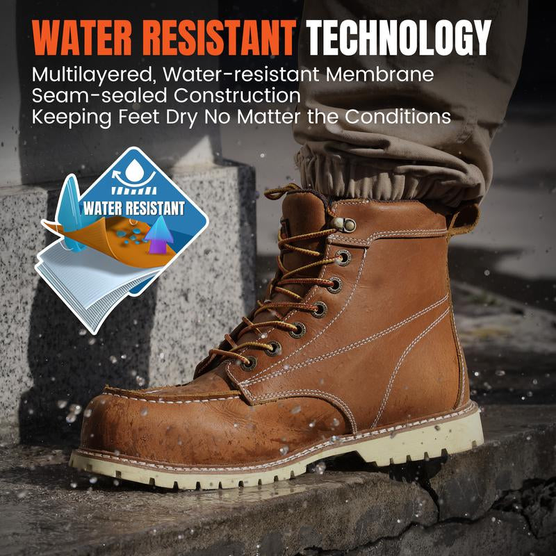 #Laborday DURAWERK Men'S Composite Toe Work Boots, Non-Slip Safety Shoes, Water-Resistant Leather Construction Boots