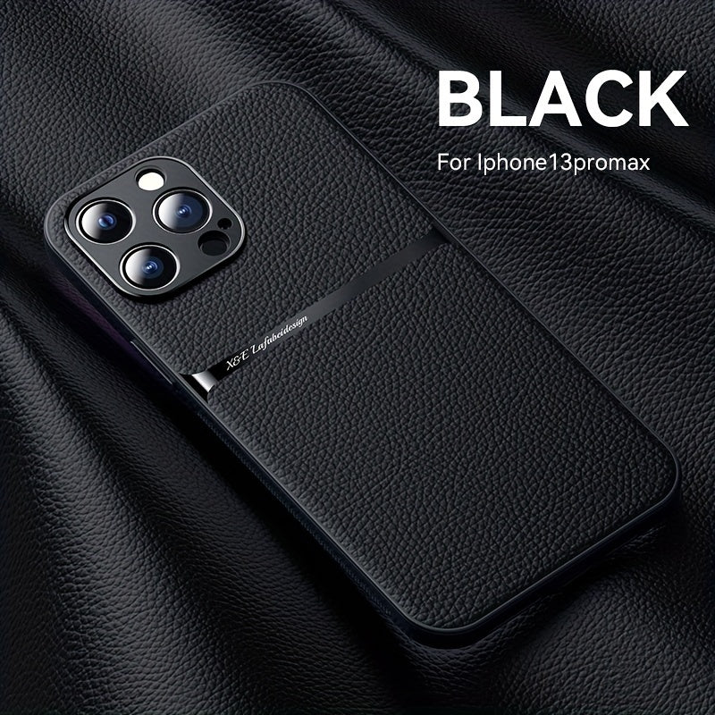 Litchi Pattern PU Leather Phone Case For Iphone15promax With Built-in Magnetic Suction 14 Promax Luxury Style 11 PU Leather 13 Promax Full Package Fall Protection Case