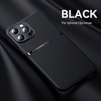 Litchi Pattern PU Leather Phone Case For Iphone15promax With Built-in Magnetic Suction 14 Promax Luxury Style 11 PU Leather 13 Promax Full Package Fall Protection Case